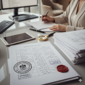 Certified legal translation documents with official seals in Abu Dhabi