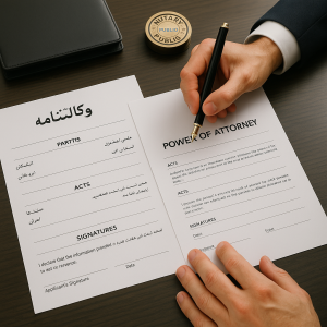 Farsi Legal Translation for Government Approvals in the UAE Translator reviewing Farsi legal documents for government approval